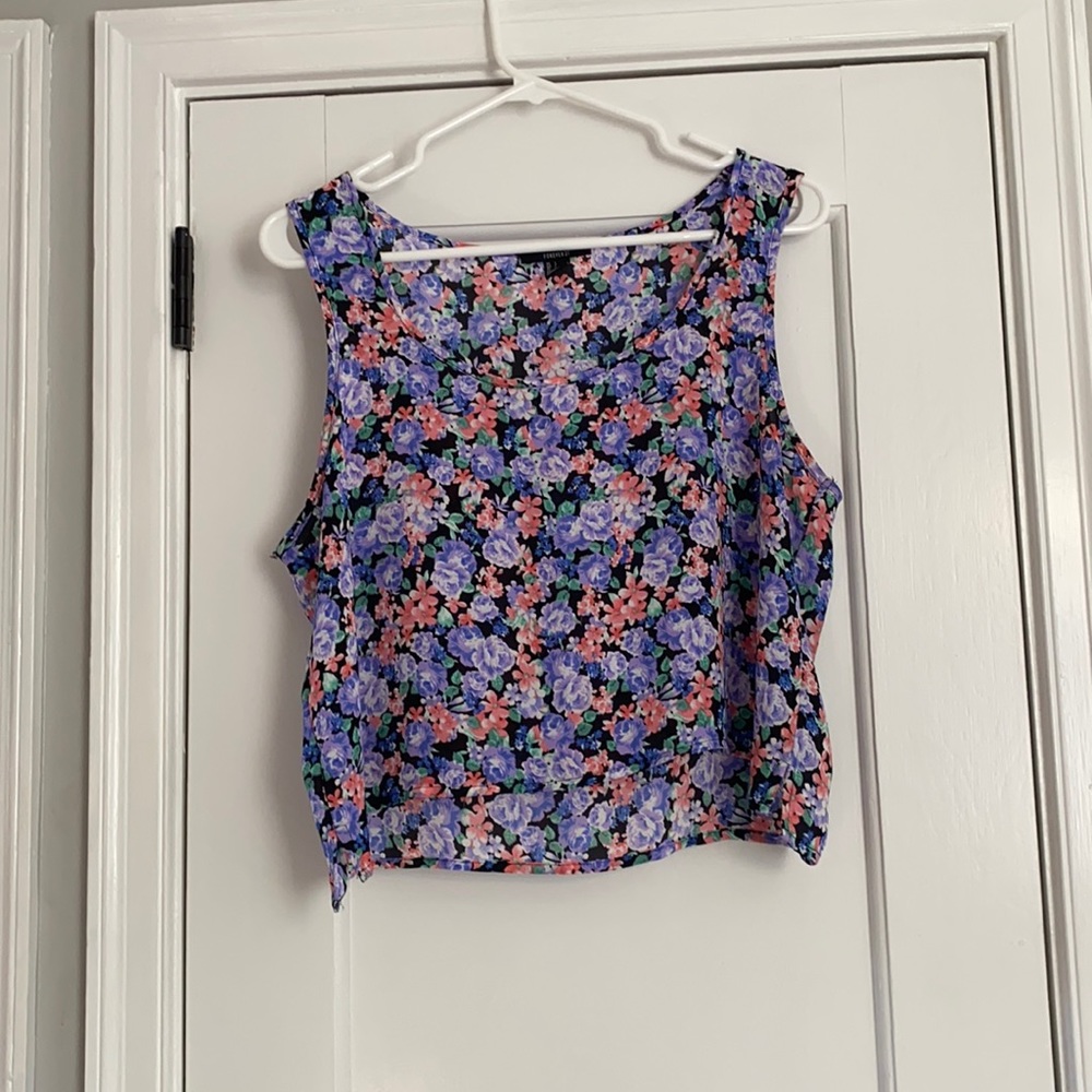 Floral Cut Off Sheer Tank
